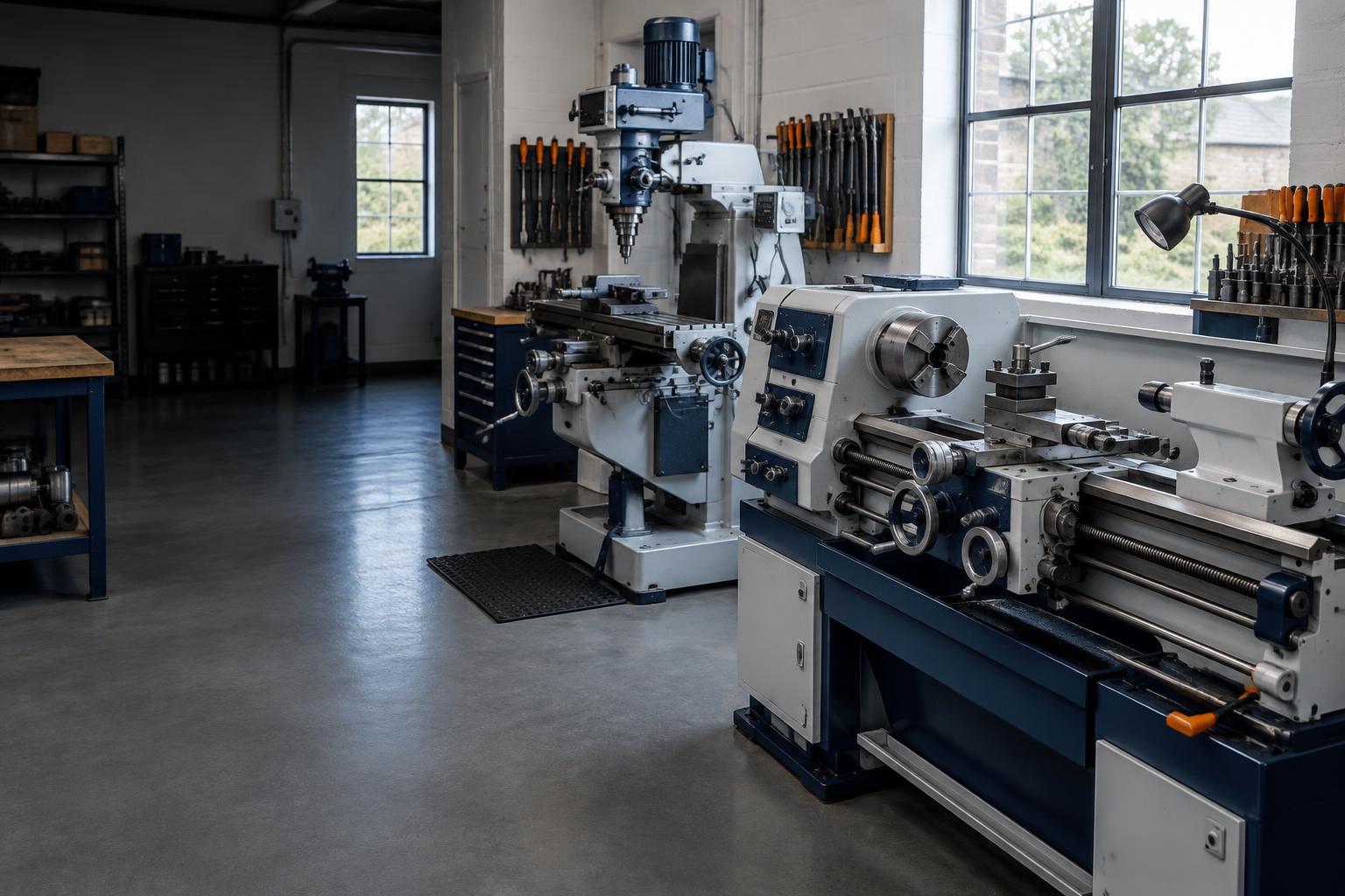 Lathe and milling machine in an engineering workshop